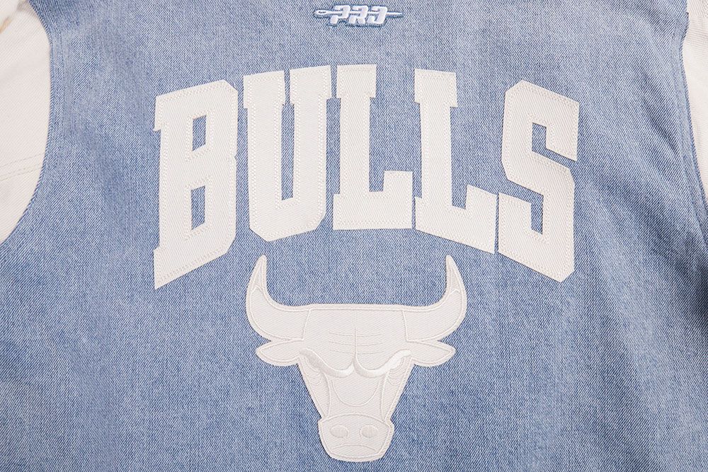 Pro Standard Women's Chicago Bulls Denim Varsity Bomber Jacket product image