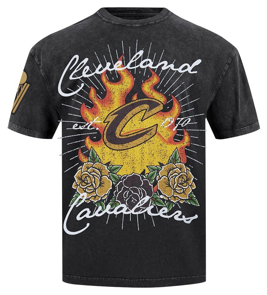 Pro Standard Men's Cleveland Cavaliers Black Fire And Roses Washed T-Shirt product image