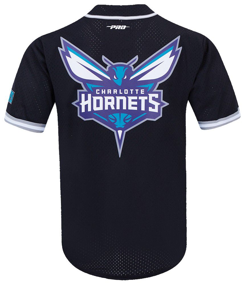Pro Standard Men's Charlotte Hornets Black Script Tail Mesh Button Down Shirt product image