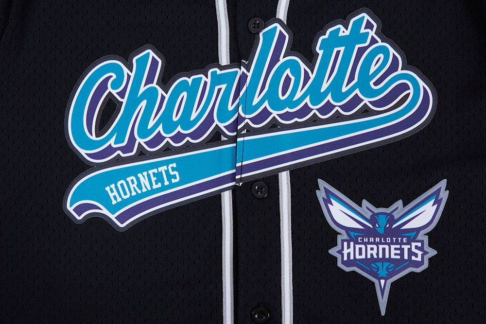 Pro Standard Men's Charlotte Hornets Black Script Tail Mesh Button Down Shirt product image