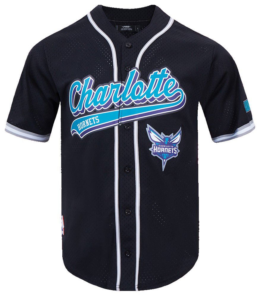 Pro Standard Men's Charlotte Hornets Black Script Tail Mesh Button Down Shirt product image