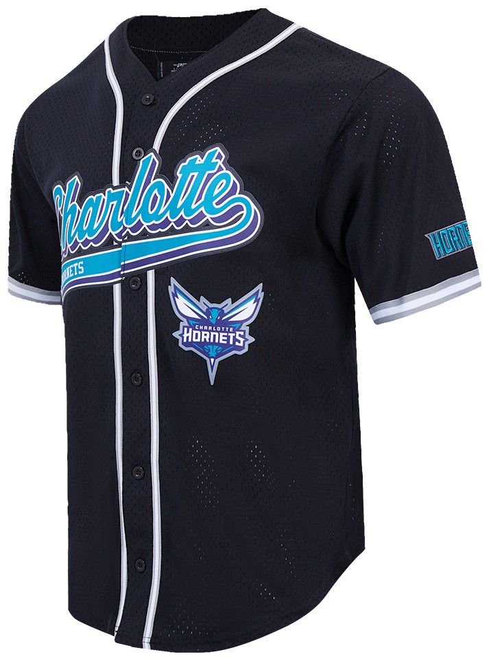 Pro Standard Men's Charlotte Hornets Black Script Tail Mesh Button Down Shirt product image