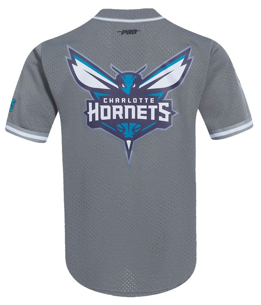 Pro Standard Men's Charlotte Hornets Gray Script Tail Mesh Button Down Shirt product image