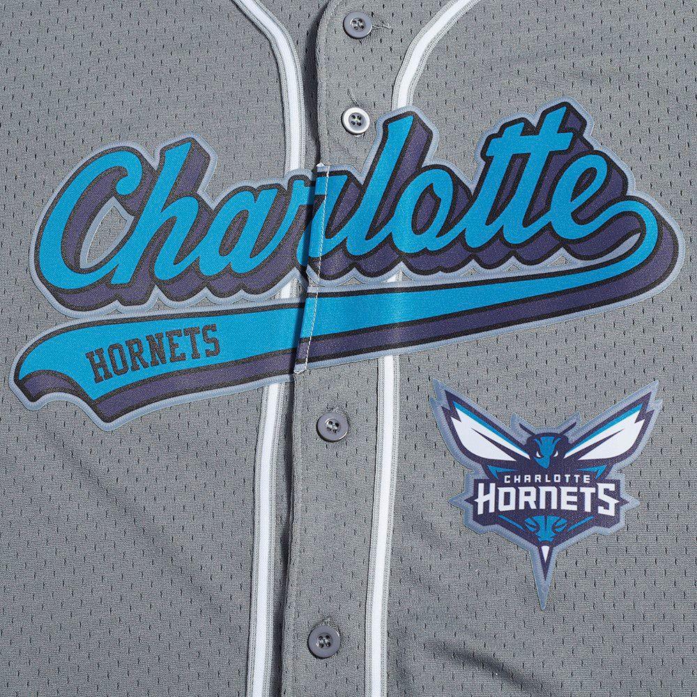 Pro Standard Men's Charlotte Hornets Gray Script Tail Mesh Button Down Shirt product image