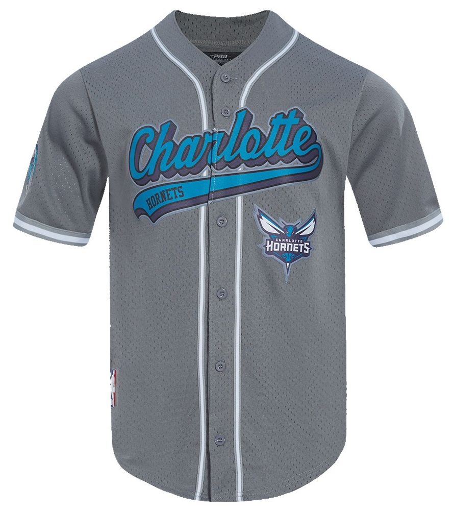 Pro Standard Men's Charlotte Hornets Gray Script Tail Mesh Button Down Shirt product image