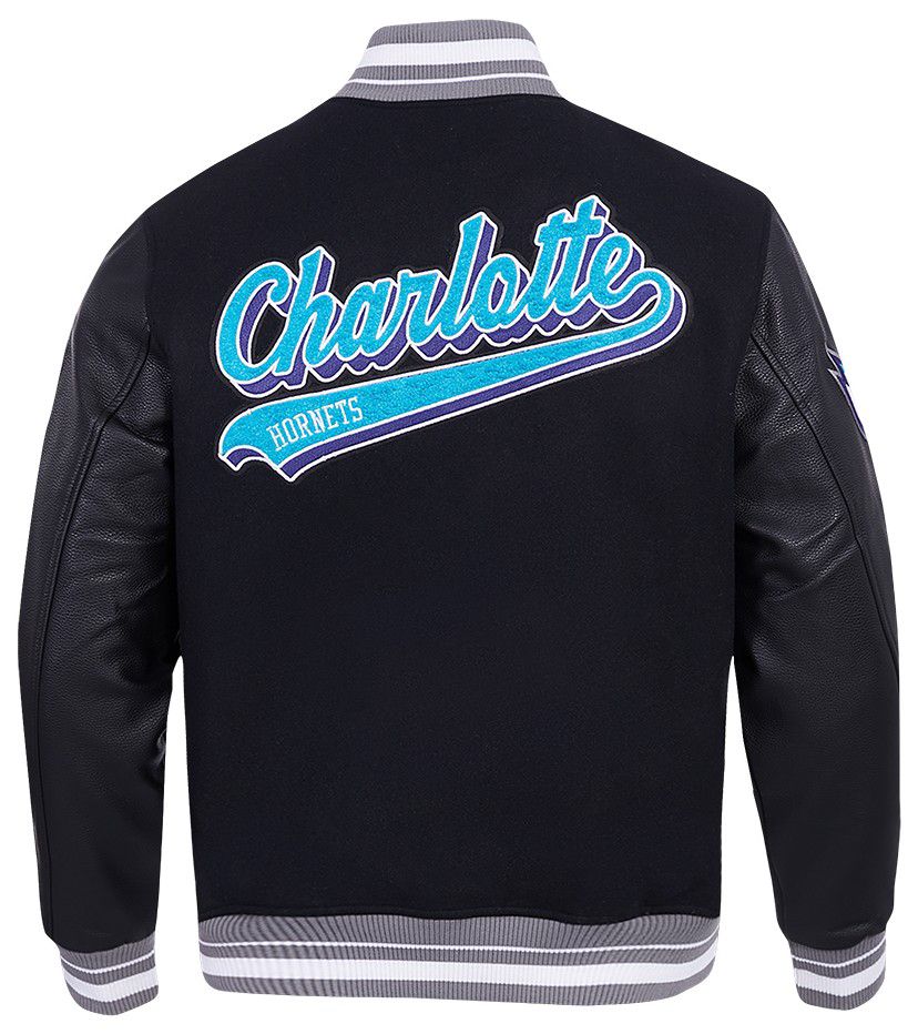 Pro Standard Men's Charlotte Hornets Black Script Tail Rib Wool Varsity Jacket product image