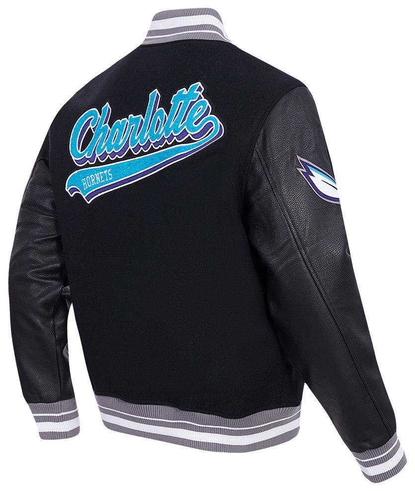 Pro Standard Men's Charlotte Hornets Black Script Tail Rib Wool Varsity Jacket product image