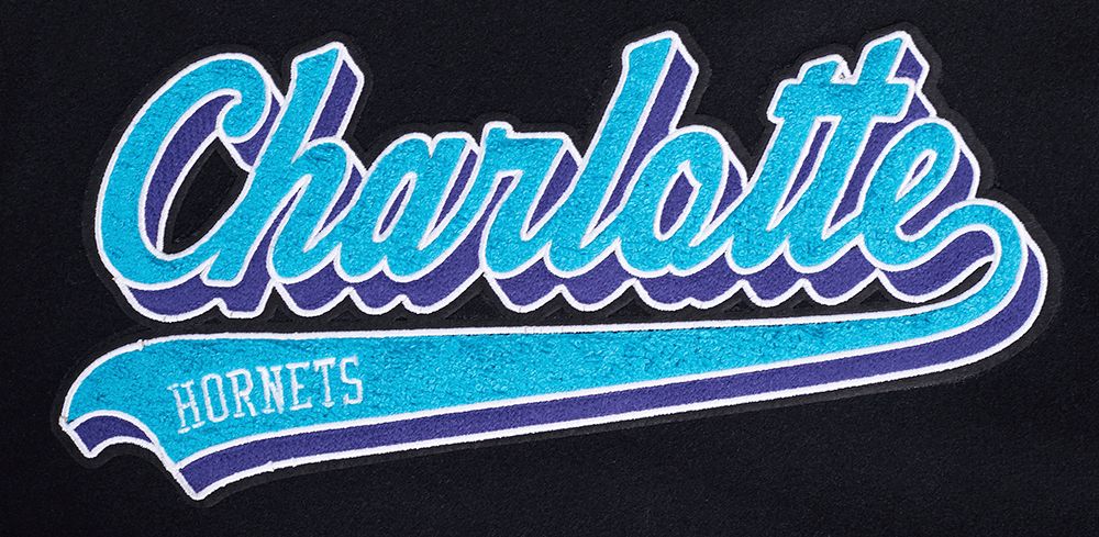 Pro Standard Men's Charlotte Hornets Black Script Tail Rib Wool Varsity Jacket product image