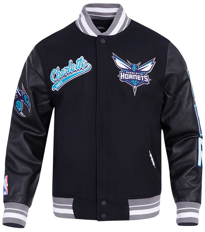 Pro Standard Men's Charlotte Hornets Black Script Tail Rib Wool Varsity Jacket product image