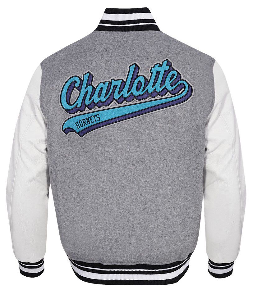 Pro Standard Men's Charlotte Hornets Grey Script Tail Rib Wool Varsity Jacket product image