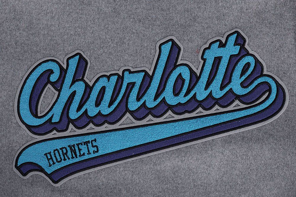 Pro Standard Men's Charlotte Hornets Grey Script Tail Rib Wool Varsity Jacket product image