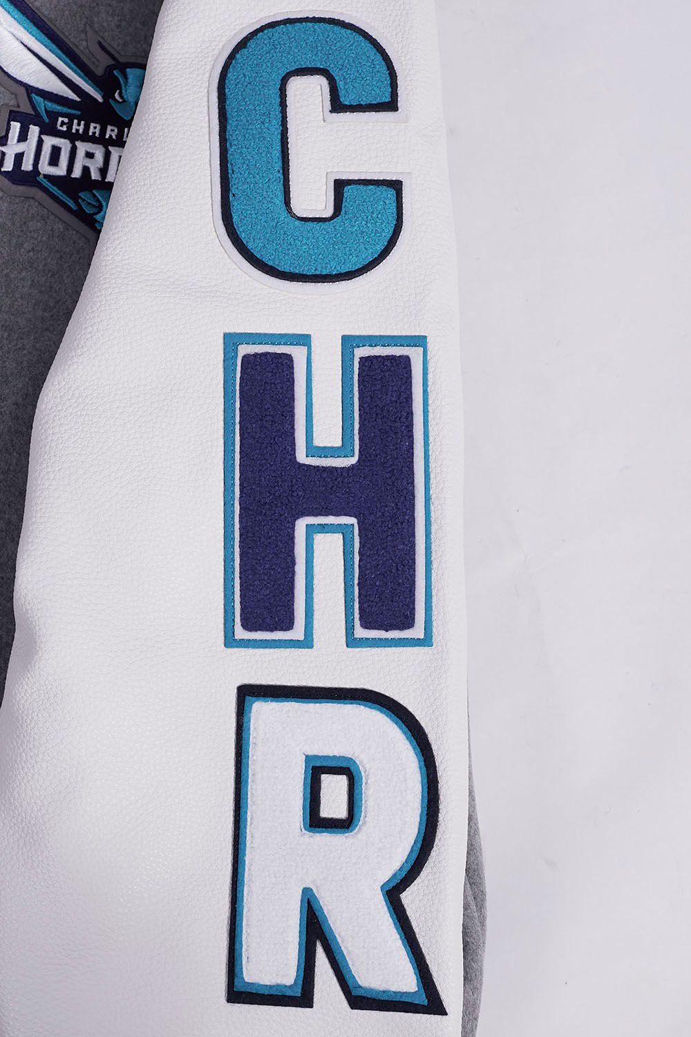 Pro Standard Men's Charlotte Hornets Grey Script Tail Rib Wool Varsity Jacket product image