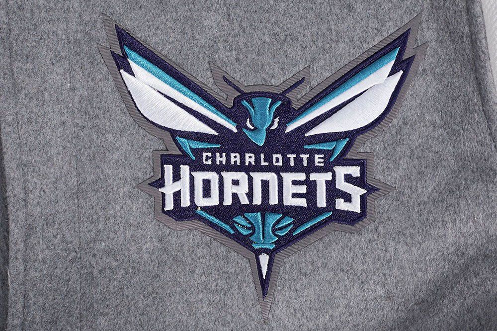 Pro Standard Men's Charlotte Hornets Grey Script Tail Rib Wool Varsity Jacket product image