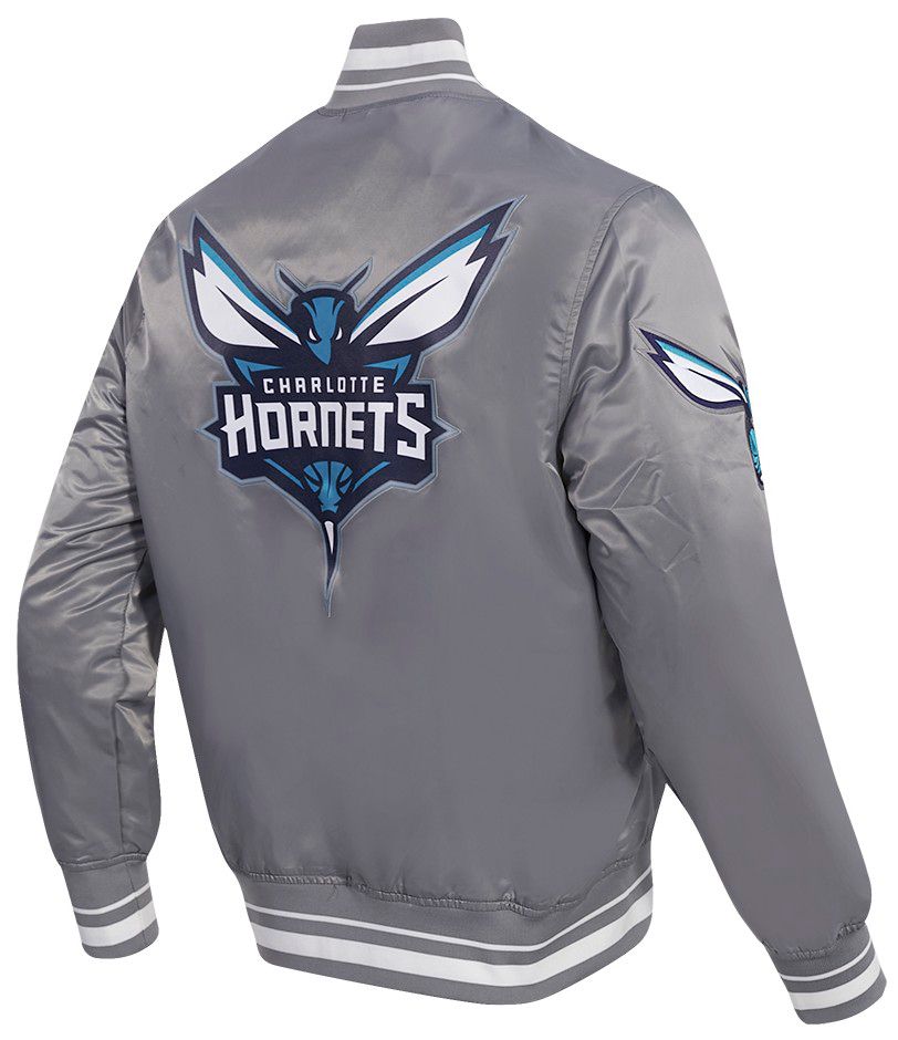 Pro Standard Men's Charlotte Hornets Grey Script Tail Satin Jacket product image