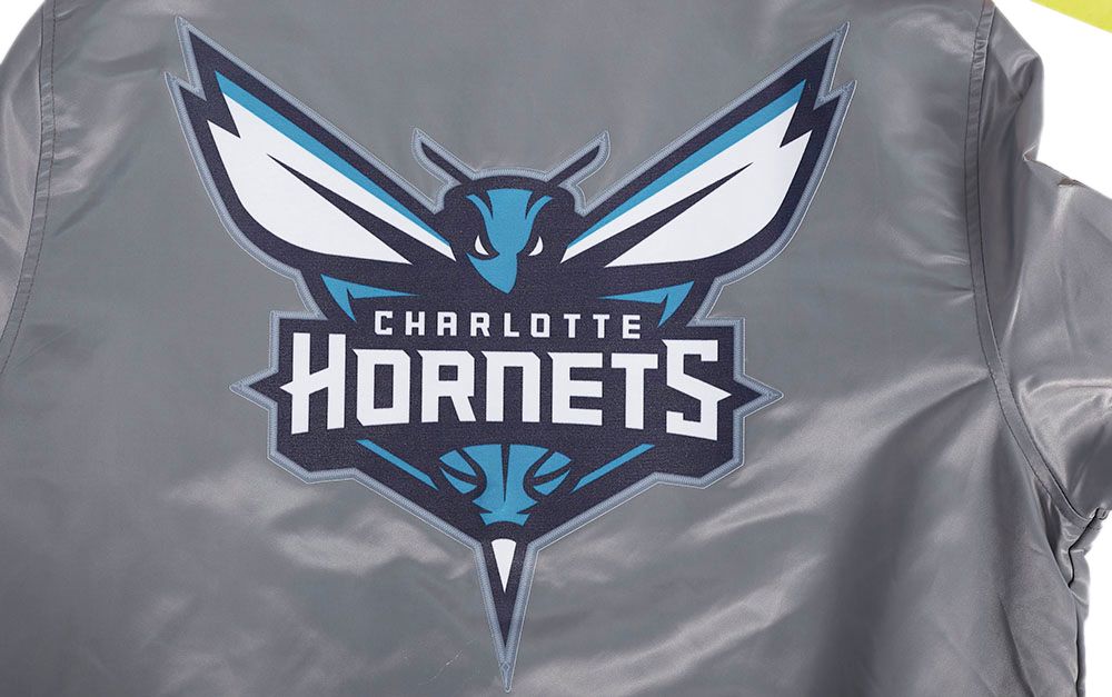 Pro Standard Men's Charlotte Hornets Grey Script Tail Satin Jacket product image
