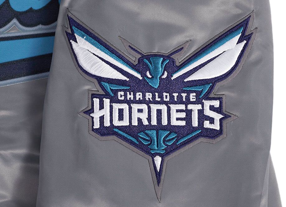 Pro Standard Men's Charlotte Hornets Grey Script Tail Satin Jacket product image
