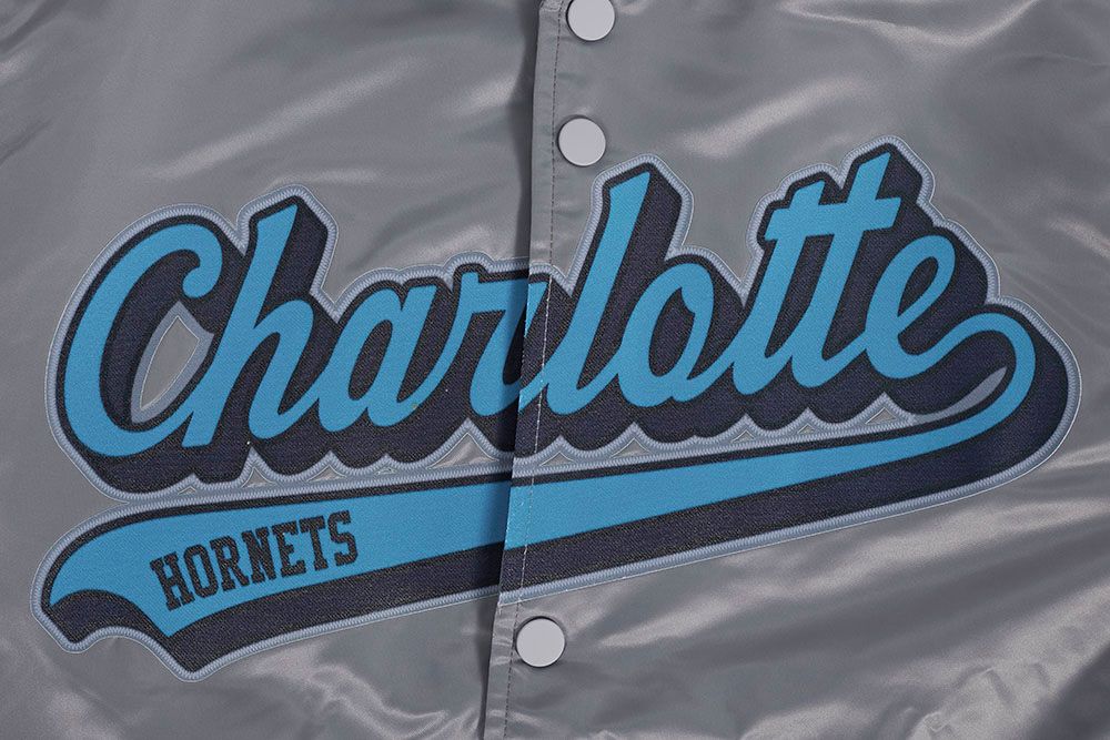 Pro Standard Men's Charlotte Hornets Grey Script Tail Satin Jacket product image