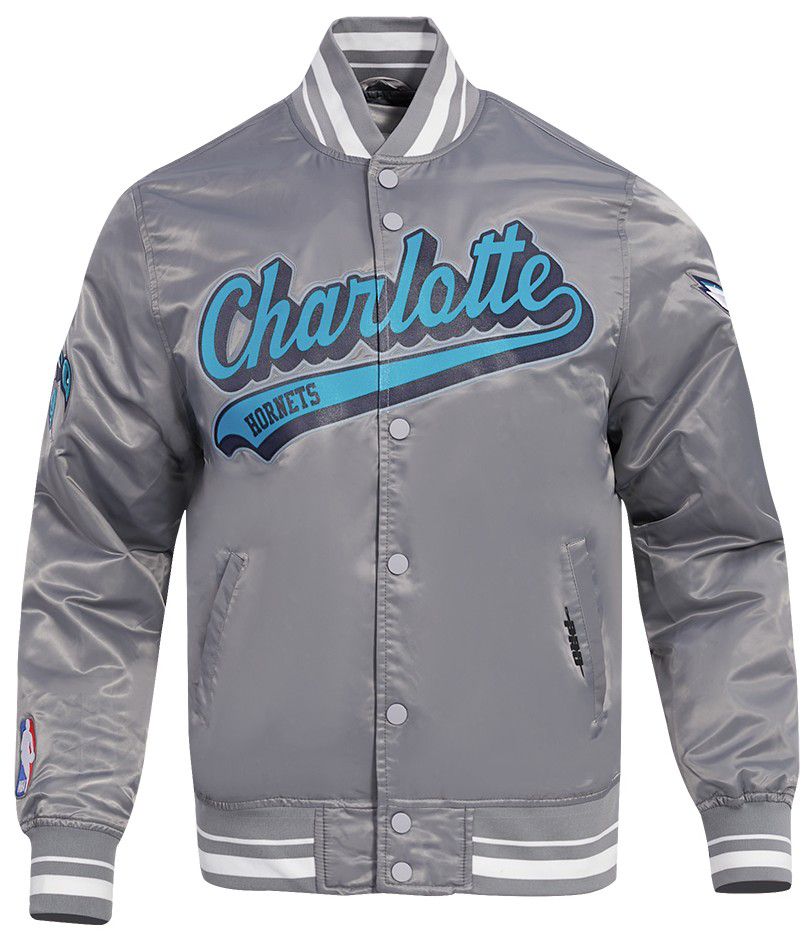 Pro Standard Men's Charlotte Hornets Grey Script Tail Satin Jacket product image