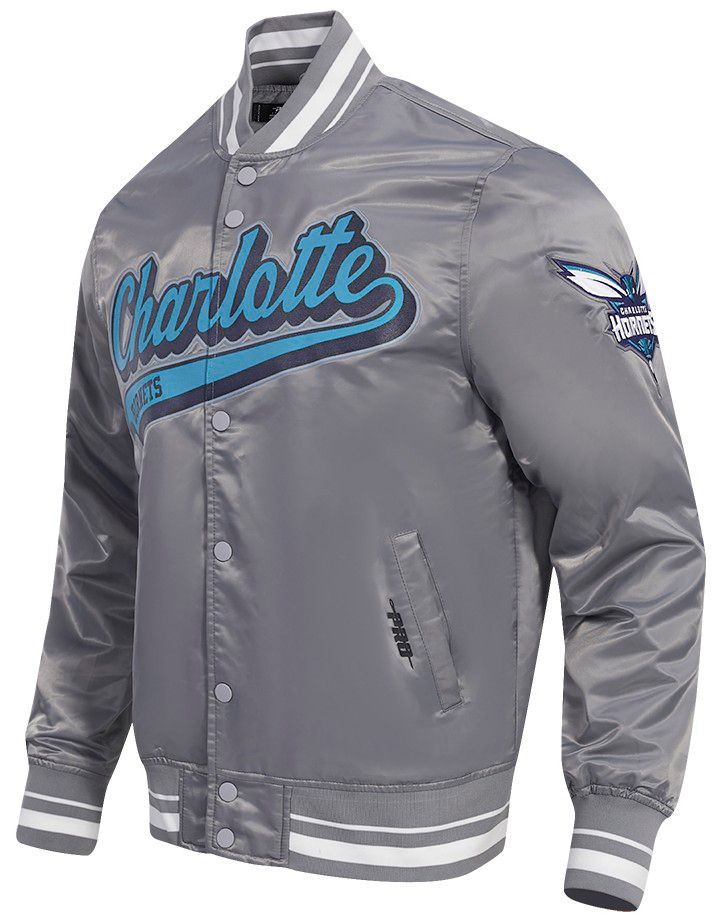 Pro Standard Men's Charlotte Hornets Grey Script Tail Satin Jacket product image