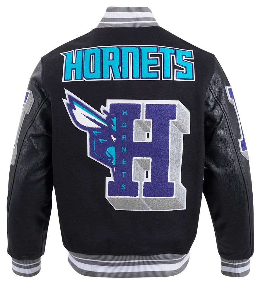 Pro Standard Men's Charlotte Hornets Black Mash Up Rib Wool Varsity Jacket product image