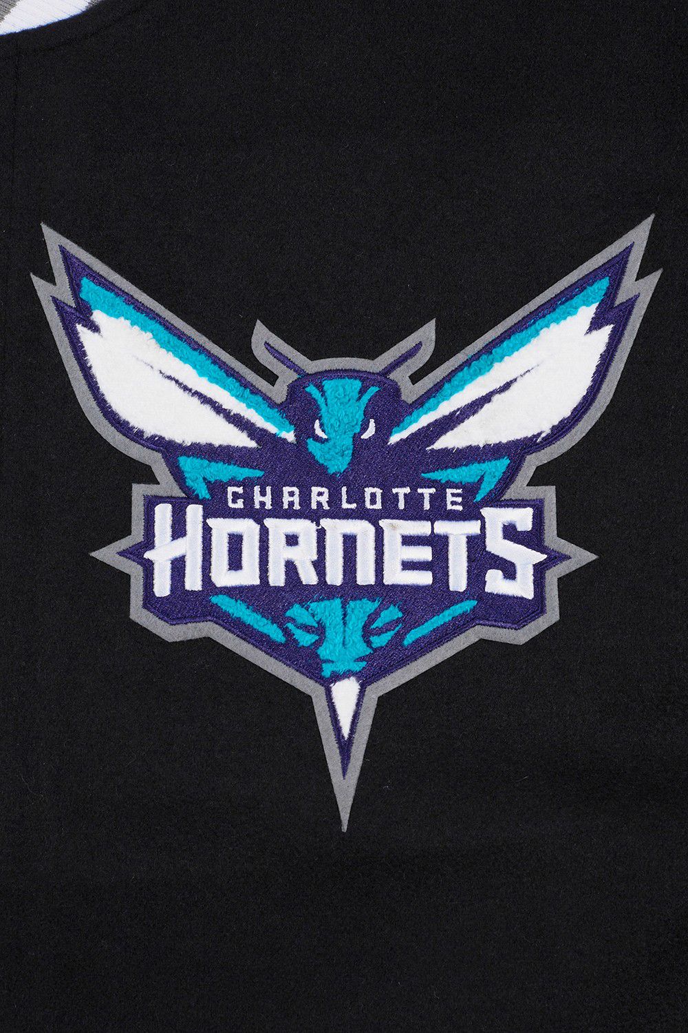 Pro Standard Men's Charlotte Hornets Black Mash Up Rib Wool Varsity Jacket product image