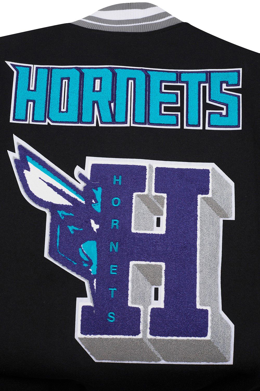 Pro Standard Men's Charlotte Hornets Black Mash Up Rib Wool Varsity Jacket product image