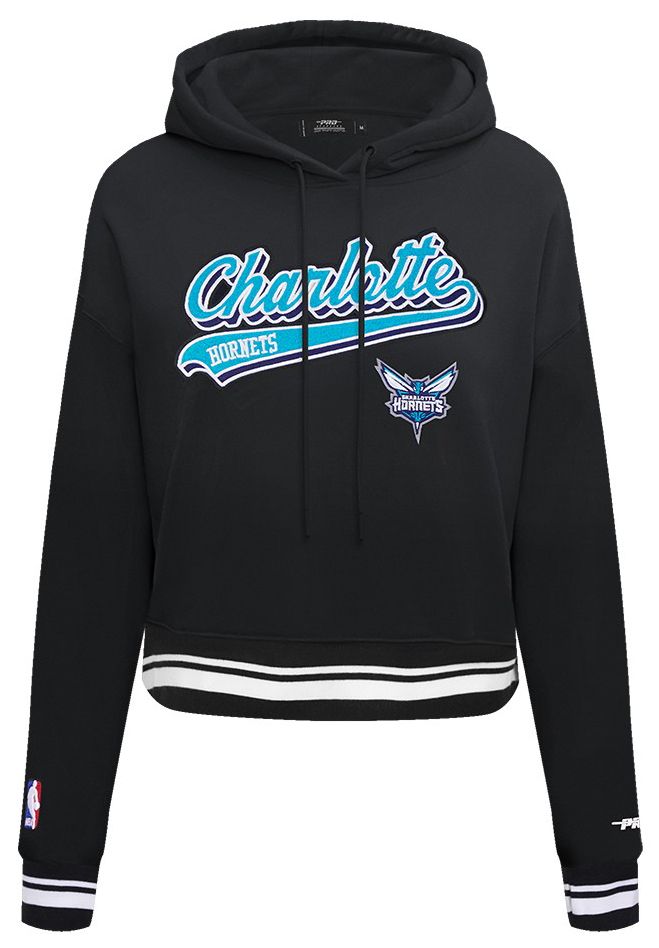 Pro Standard Women's Charlotte Hornets Black Script Tail Rib Cropped Fleece Pullover Hoodie product image
