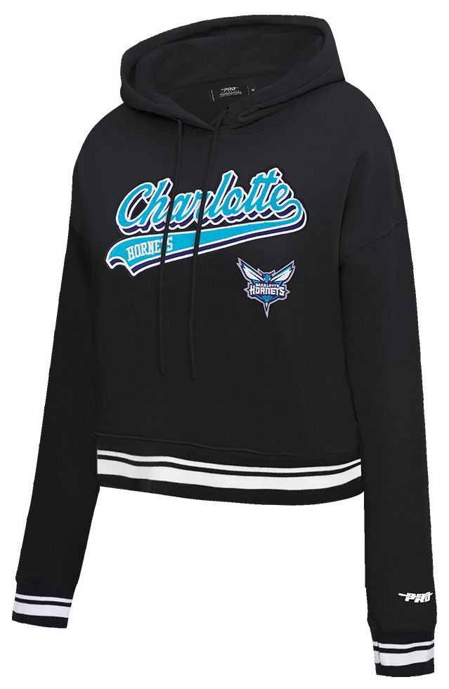 Pro Standard Women's Charlotte Hornets Black Script Tail Rib Cropped Fleece Pullover Hoodie product image