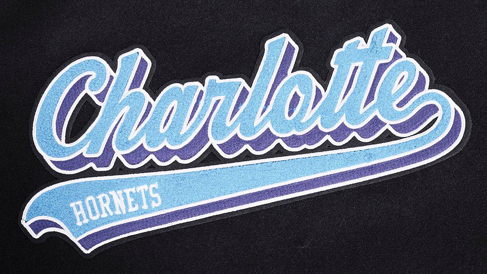 Pro Standard Women's Charlotte Hornets Black Script Tail Wool Varsity Jacket product image