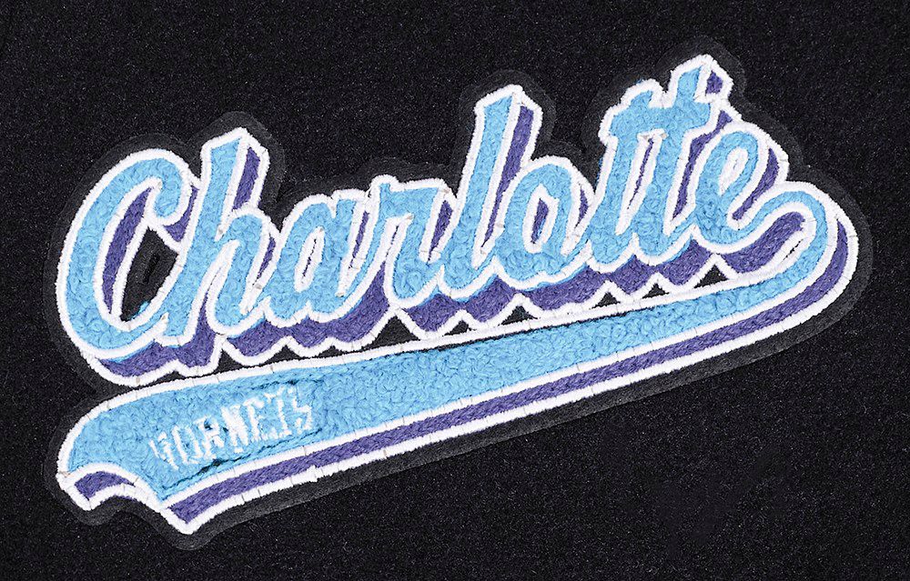 Pro Standard Women's Charlotte Hornets Black Script Tail Wool Varsity Jacket product image