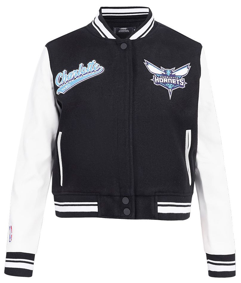 Pro Standard Women's Charlotte Hornets Black Script Tail Wool Varsity Jacket product image