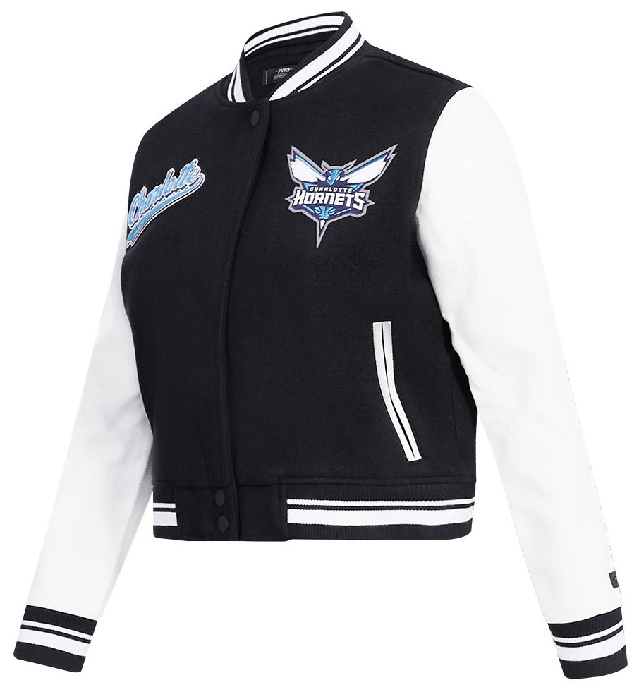 Pro Standard Women's Charlotte Hornets Black Script Tail Wool Varsity Jacket product image