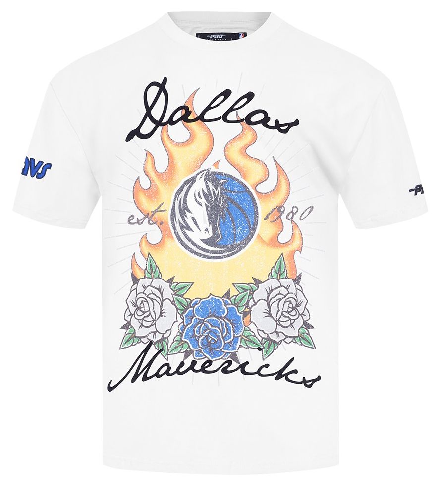 Pro Standard Men's Dallas Mavericks White Fire And Roses Washed T-Shirt product image