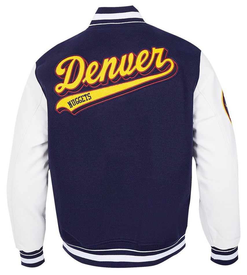 Pro Standard Men's Denver Nuggets Navy Script Tail Rib Wool Varsity Jacket product image