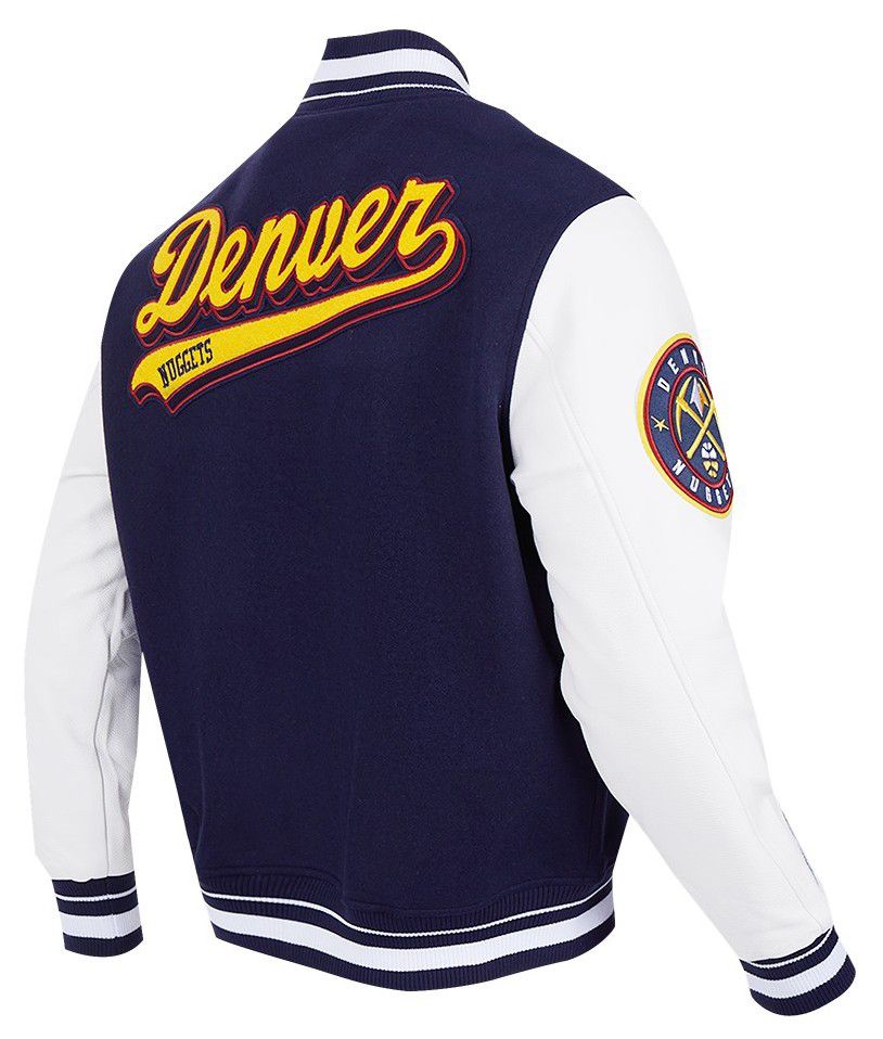 Pro Standard Men's Denver Nuggets Navy Script Tail Rib Wool Varsity Jacket product image