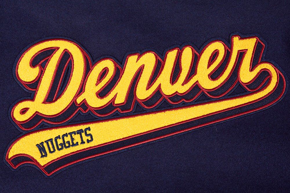 Pro Standard Men's Denver Nuggets Navy Script Tail Rib Wool Varsity Jacket product image