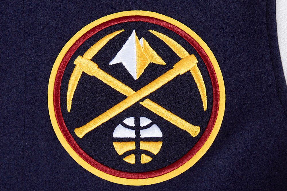 Pro Standard Men's Denver Nuggets Navy Script Tail Rib Wool Varsity Jacket product image