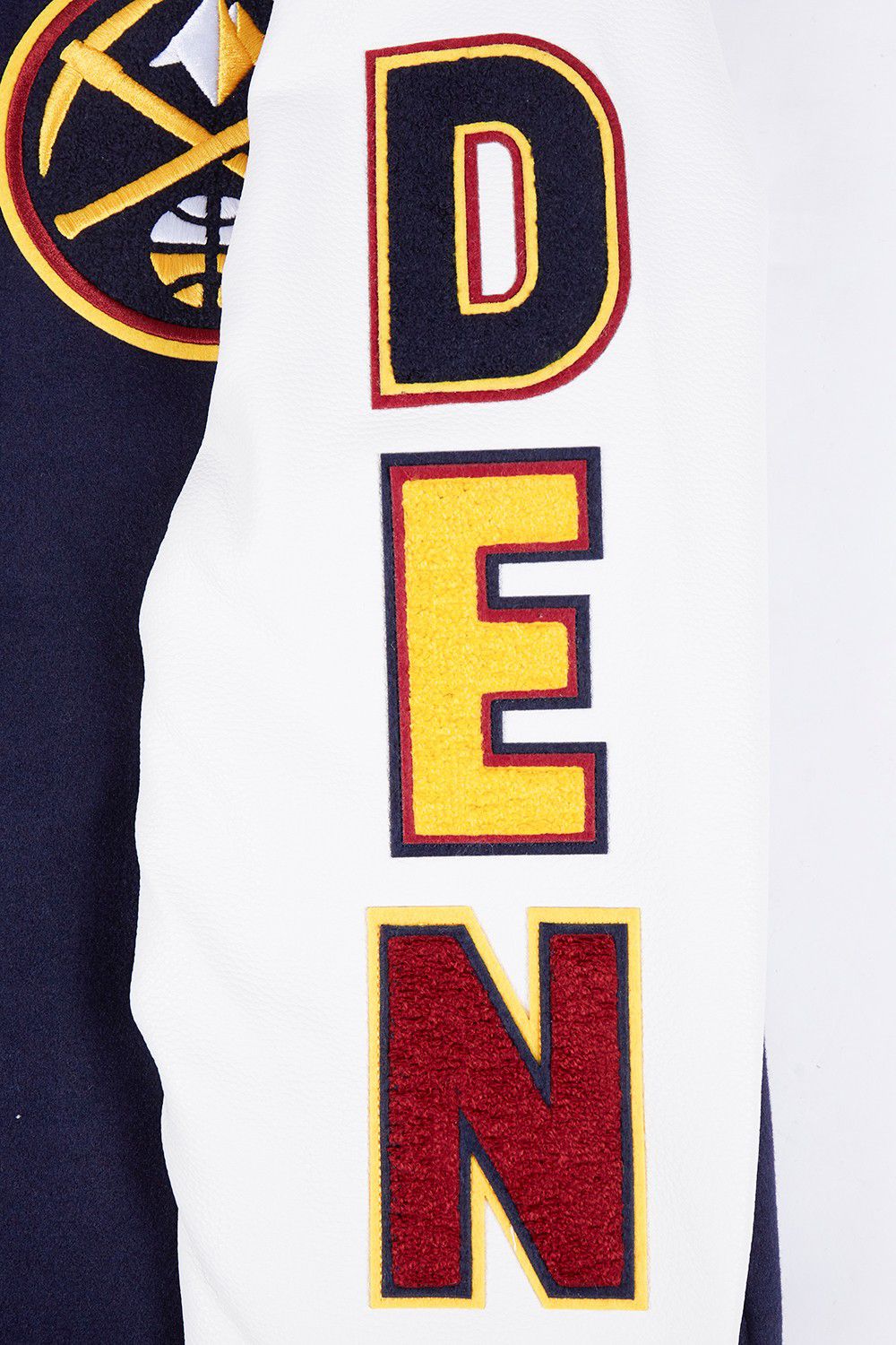 Pro Standard Men's Denver Nuggets Navy Script Tail Rib Wool Varsity Jacket product image