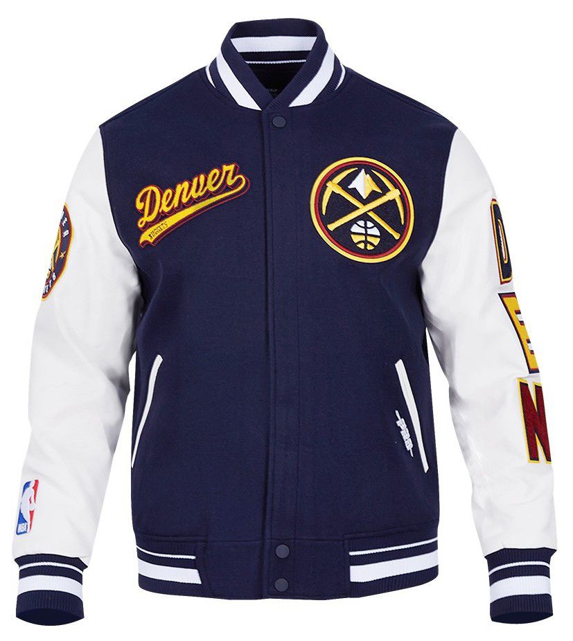 Pro Standard Men's Denver Nuggets Navy Script Tail Rib Wool Varsity Jacket product image
