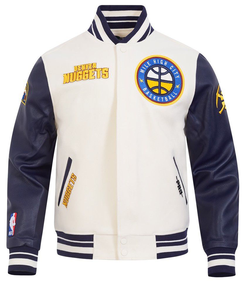 Pro Standard Men's Denver Nuggets Off White Retro Classic Rib Wool Varsity Jacket product image