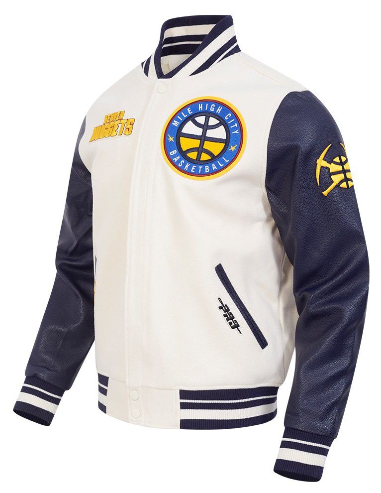 Pro Standard Men's Denver Nuggets Off White Retro Classic Rib Wool Varsity Jacket product image
