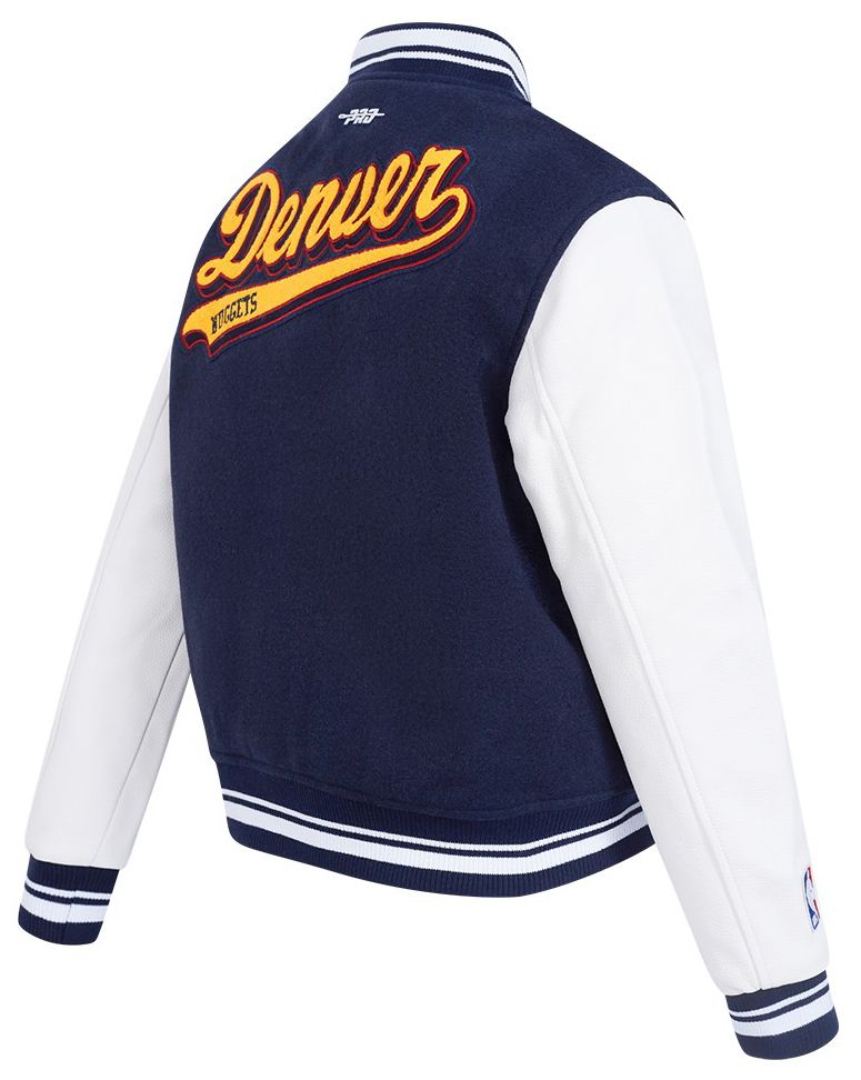 Pro Standard Women's Denver Nuggets Navy Script Tail Wool Varsity Jacket product image