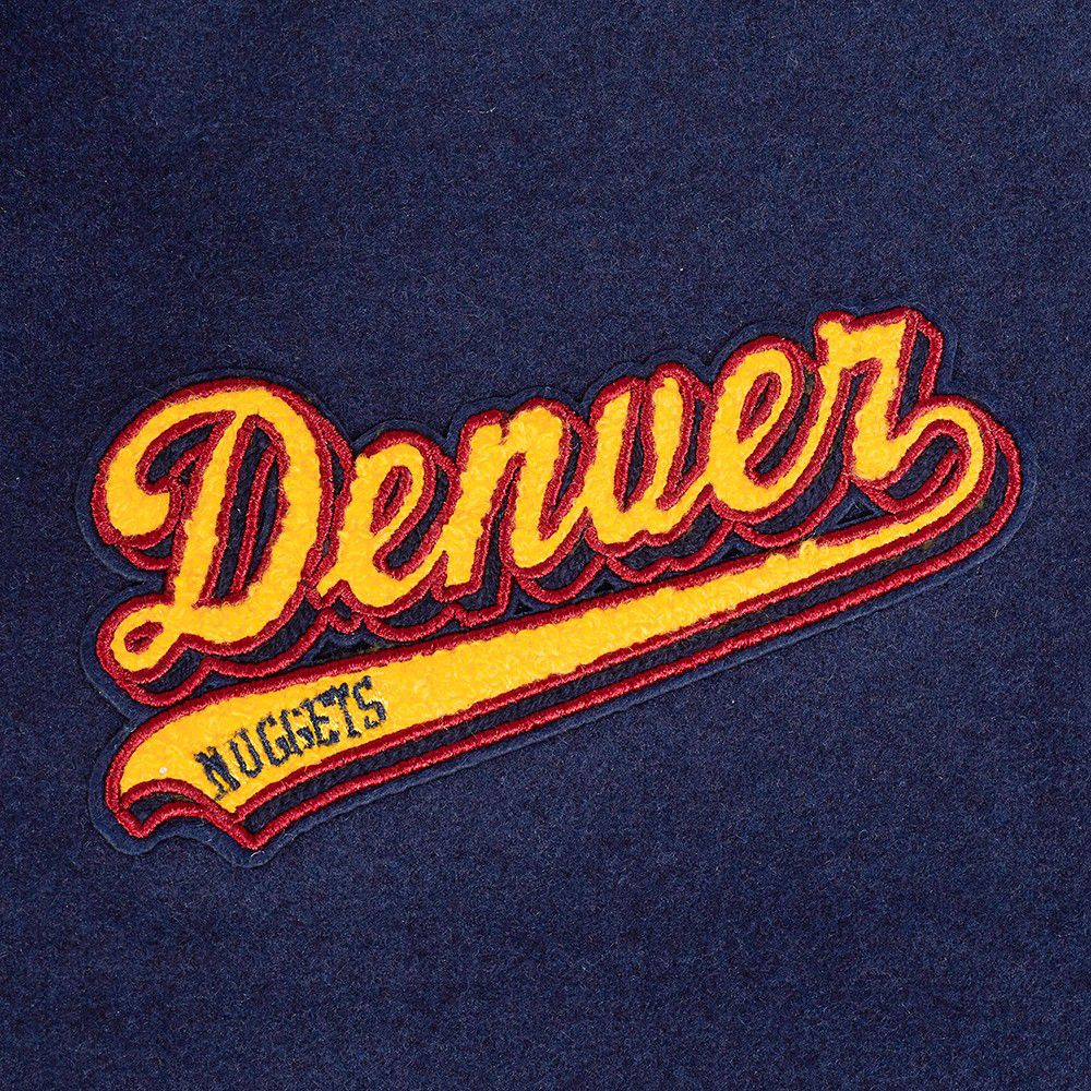 Pro Standard Women's Denver Nuggets Navy Script Tail Wool Varsity Jacket product image
