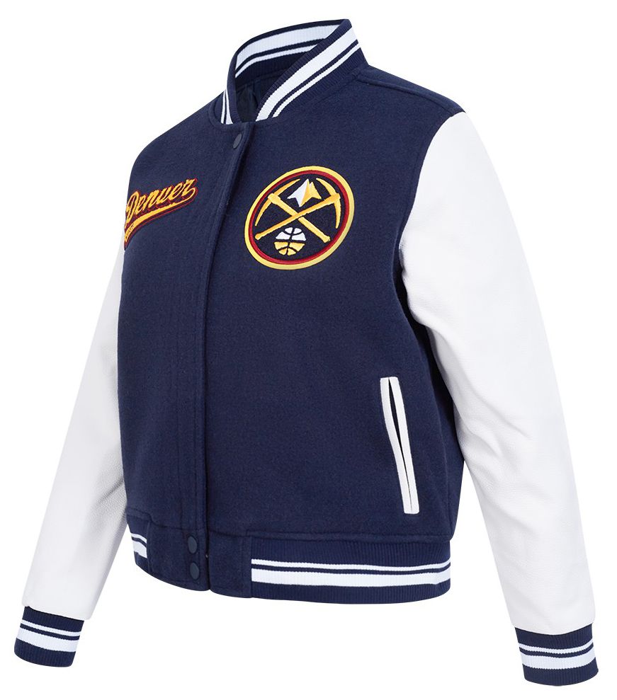 Pro Standard Women's Denver Nuggets Navy Script Tail Wool Varsity Jacket product image