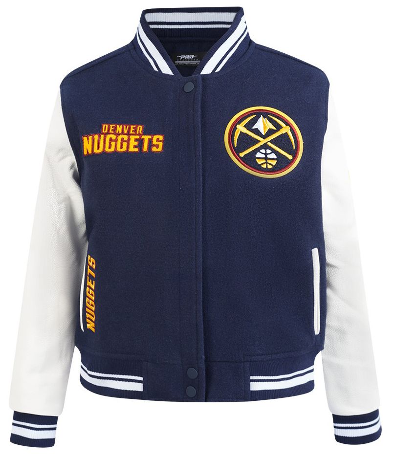 Pro Standard Women's Denver Nuggets Navy Classic Rib Wool Varsity Jacket product image