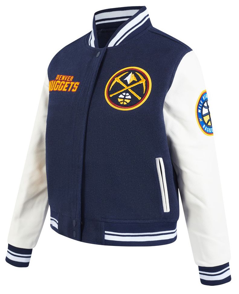 Pro Standard Women's Denver Nuggets Navy Classic Rib Wool Varsity Jacket product image