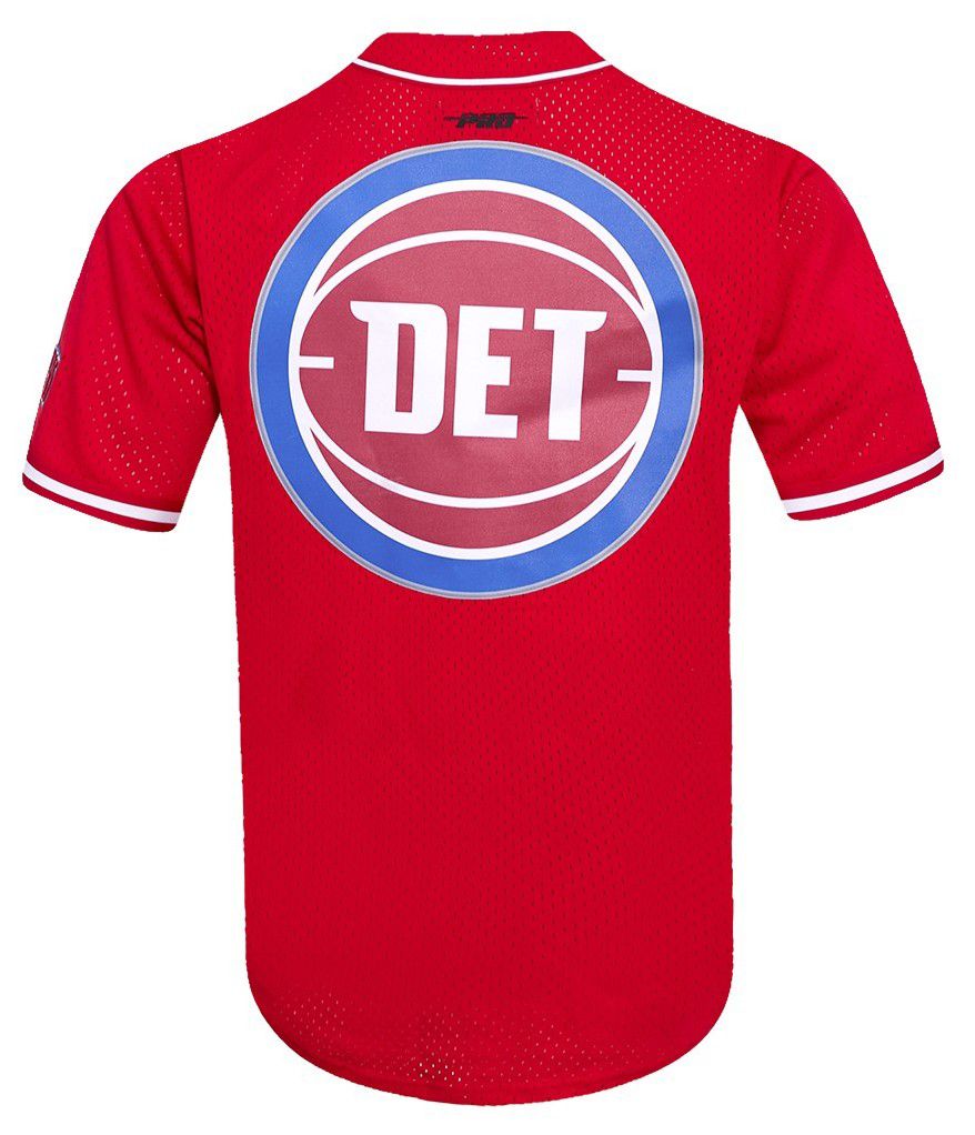 Pro Standard Men's Detroit Pistons Red Script Tail Mesh Button Down Shirt product image