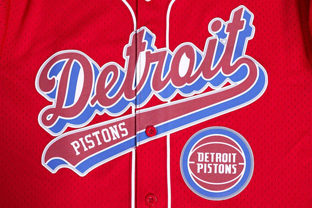 Pro Standard Men's Detroit Pistons Red Script Tail Mesh Button Down Shirt product image