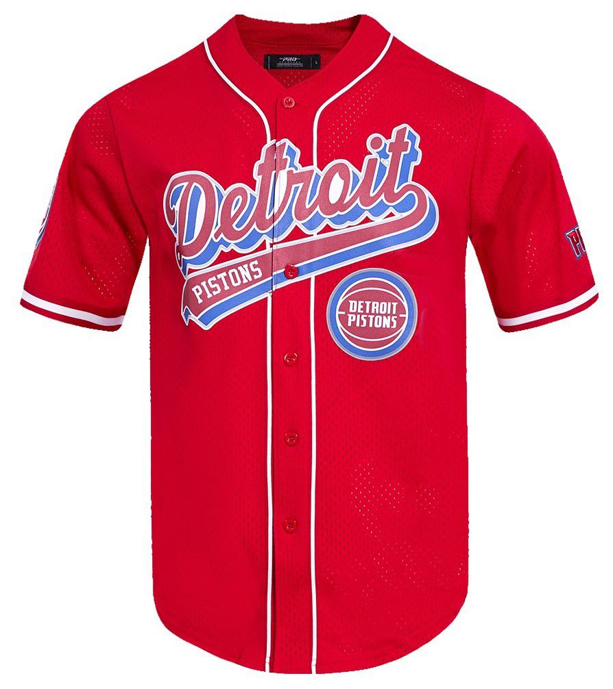 Pro Standard Men's Detroit Pistons Red Script Tail Mesh Button Down Shirt product image