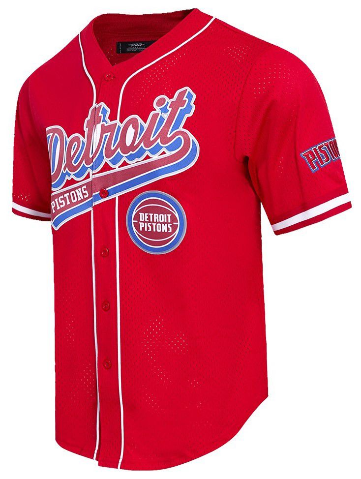 Pro Standard Men's Detroit Pistons Red Script Tail Mesh Button Down Shirt product image